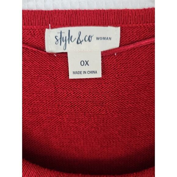 Style & Co ~Woman Size 0X~ Dark Red Ruffled-Sleeve Sweater Top. - Picture 2 of 9